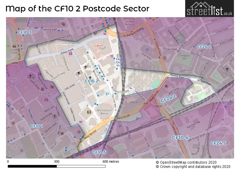 Map of the CF10 2 and surrounding postcode sector