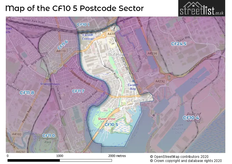Map of the CF10 5 and surrounding postcode sector