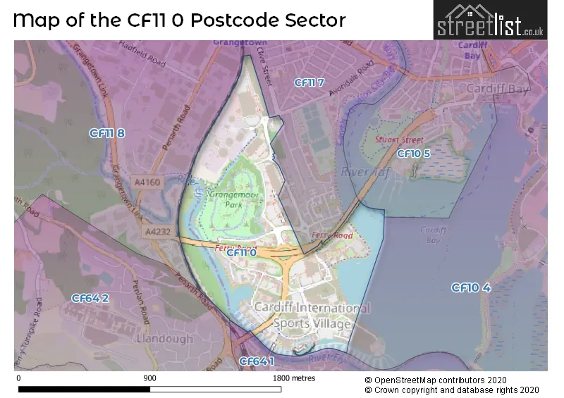Map of the CF11 0 and surrounding postcode sector