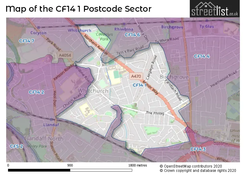 Map of the CF14 1 and surrounding postcode sector