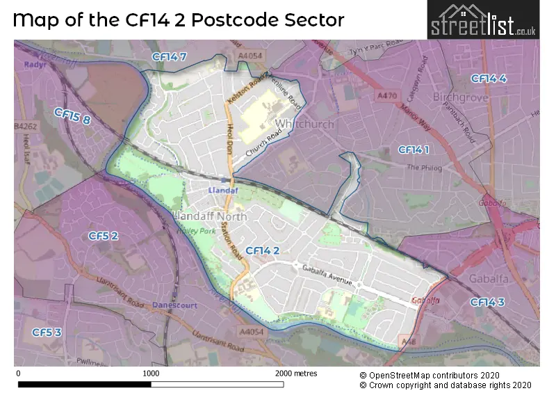 Map of the CF14 2 and surrounding postcode sector