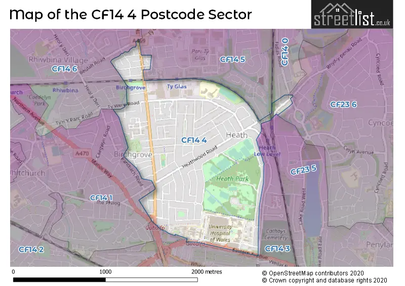 Map of the CF14 4 and surrounding postcode sector