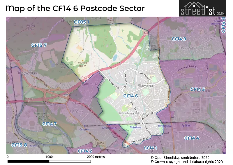 Map of the CF14 6 and surrounding postcode sector