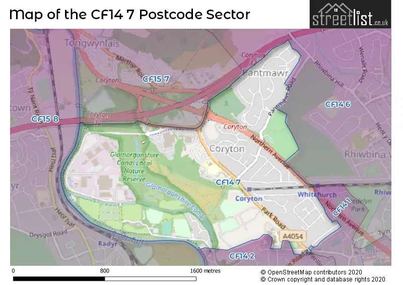 Map of the CF14 7 and surrounding postcode sector