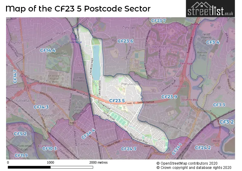 Map of the CF23 5 and surrounding postcode sector