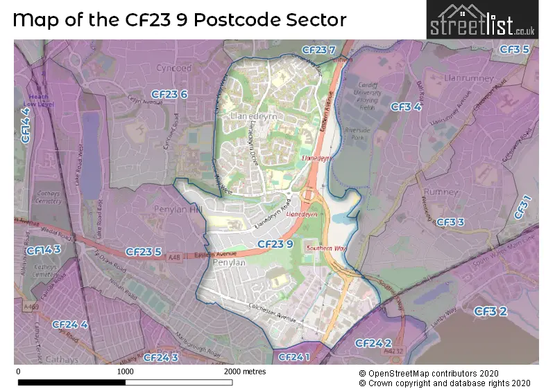 Map of the CF23 9 and surrounding postcode sector