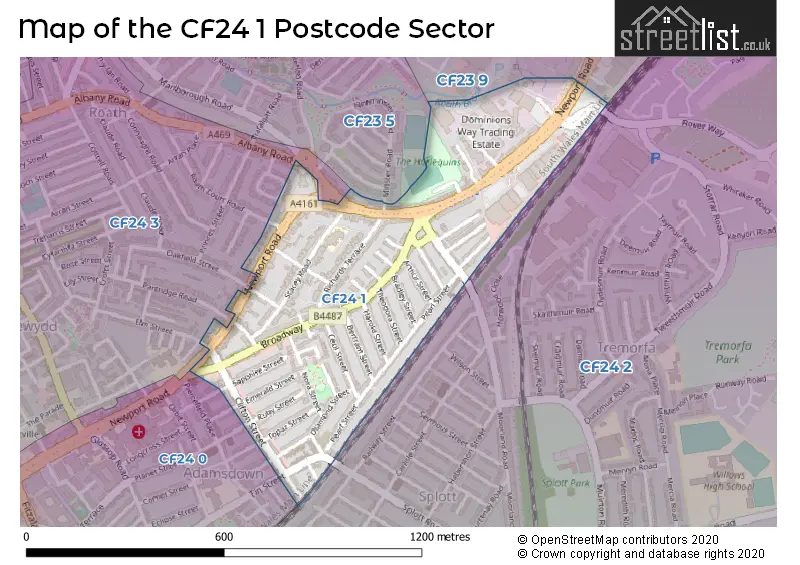 Map of the CF24 1 and surrounding postcode sector