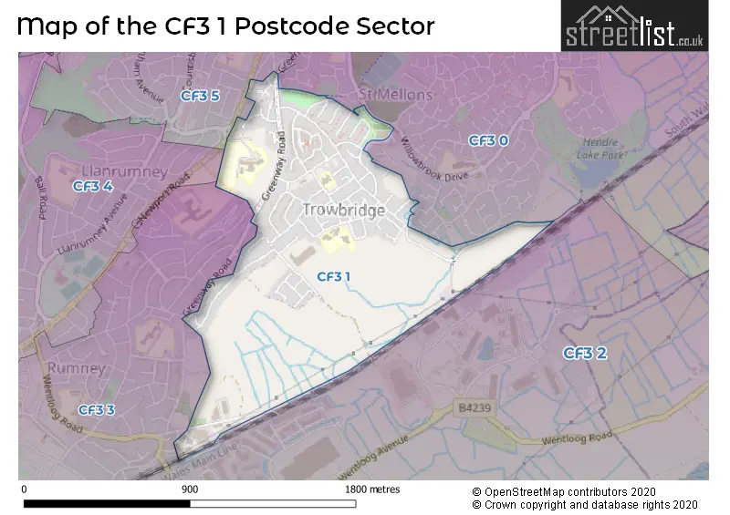 Map of the CF3 1 and surrounding postcode sector