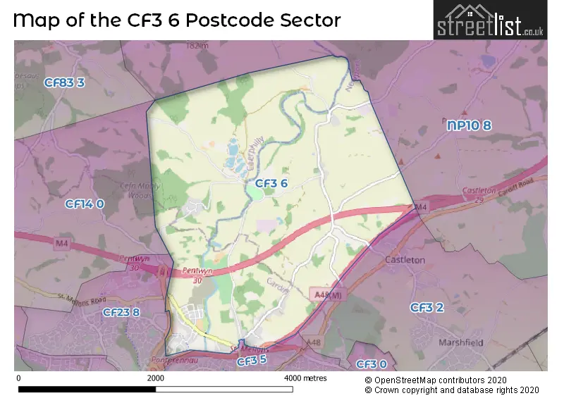Map of the CF3 6 and surrounding postcode sector