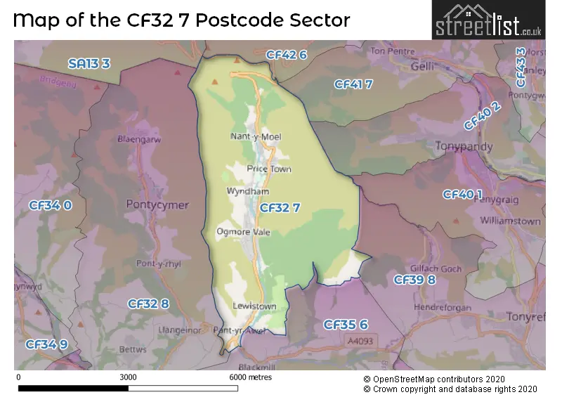Map of the CF32 7 and surrounding postcode sector
