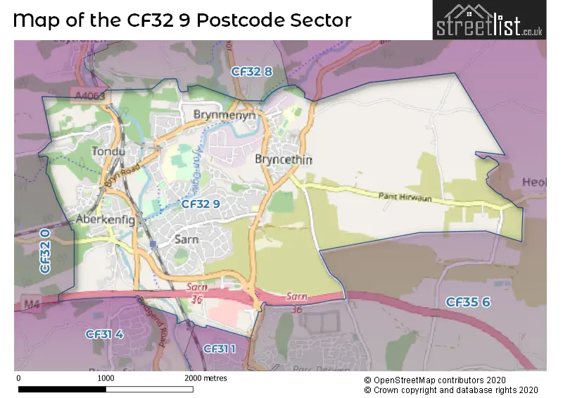 Map of the CF32 9 and surrounding postcode sector