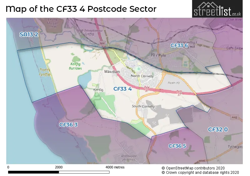 Map of the CF33 4 and surrounding postcode sector