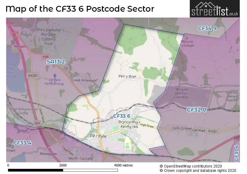 Map of the CF33 6 and surrounding postcode sector