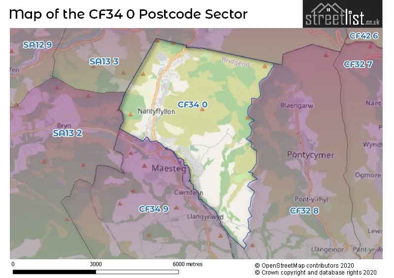 Map of the CF34 0 and surrounding postcode sector