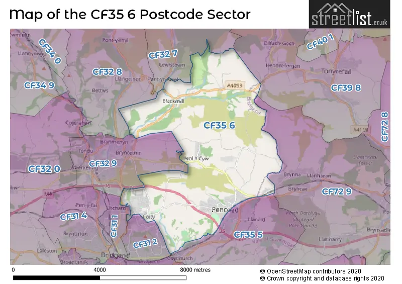 Map of the CF35 6 and surrounding postcode sector
