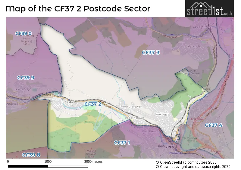 Map of the CF37 2 and surrounding postcode sector