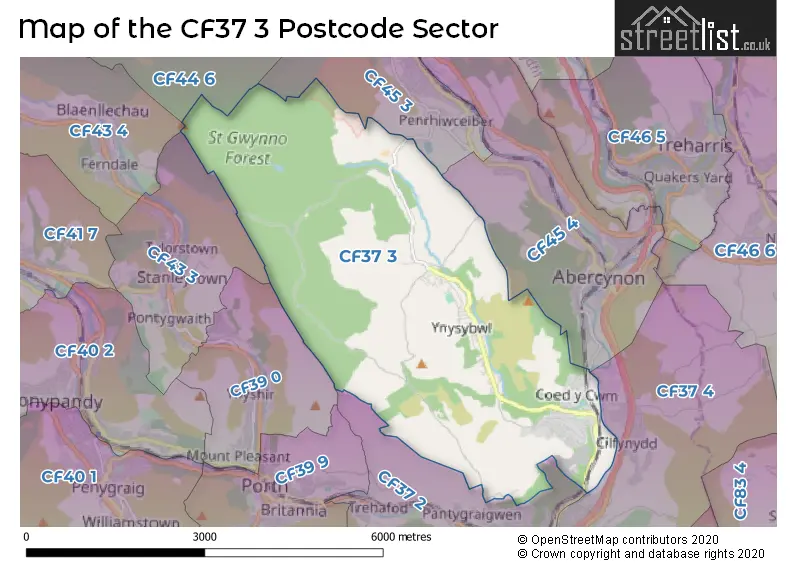 Map of the CF37 3 and surrounding postcode sector