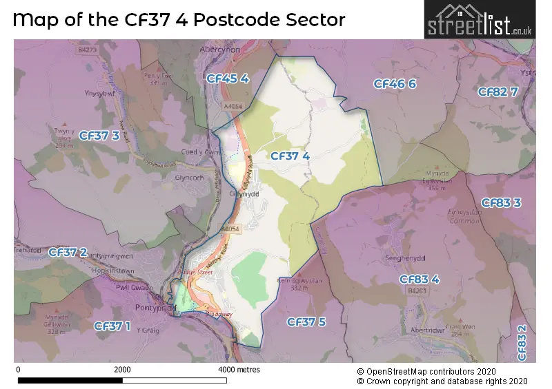 Map of the CF37 4 and surrounding postcode sector