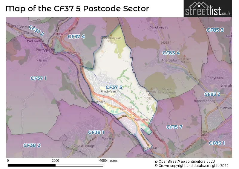Map of the CF37 5 and surrounding postcode sector