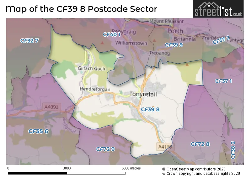 Map of the CF39 8 and surrounding postcode sector