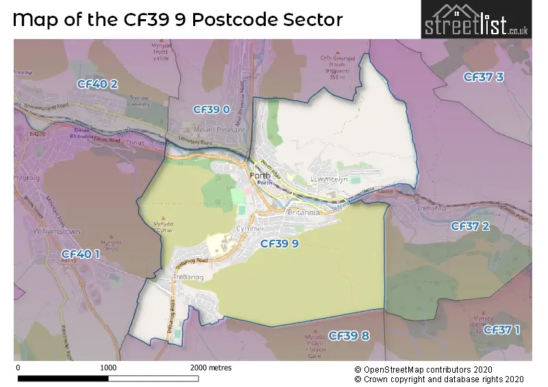 Map of the CF39 9 and surrounding postcode sector