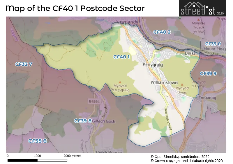 Map of the CF40 1 and surrounding postcode sector