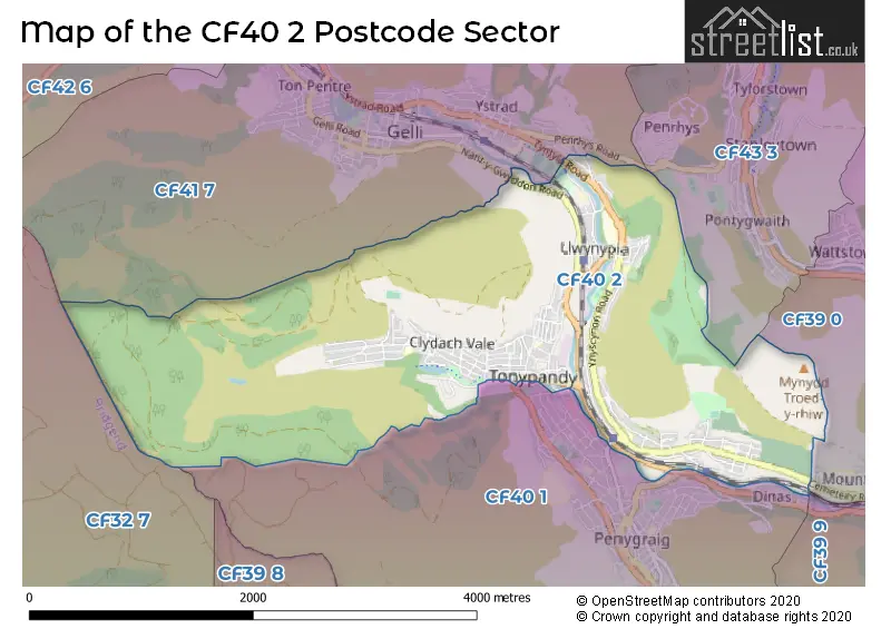 Map of the CF40 2 and surrounding postcode sector