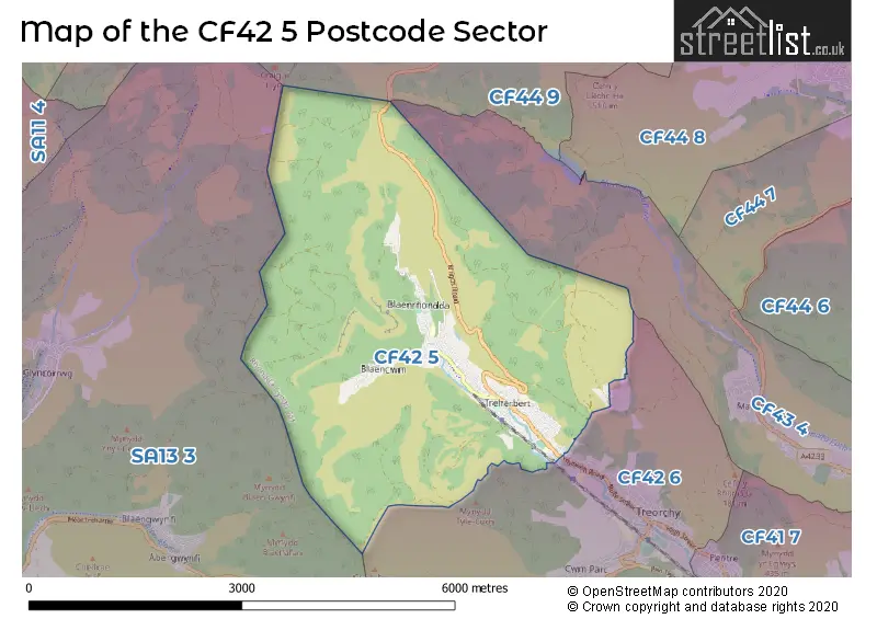 Map of the CF42 5 and surrounding postcode sector