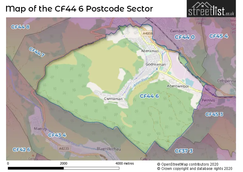 Map of the CF44 6 and surrounding postcode sector