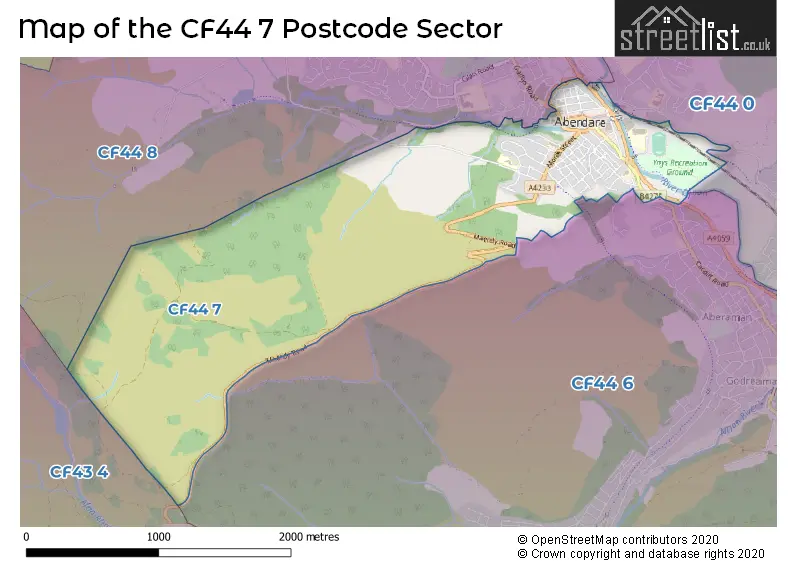 Map of the CF44 7 and surrounding postcode sector