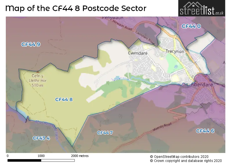 Map of the CF44 8 and surrounding postcode sector
