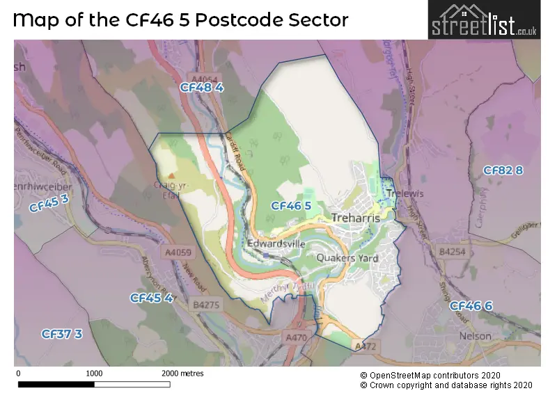 Map of the CF46 5 and surrounding postcode sector