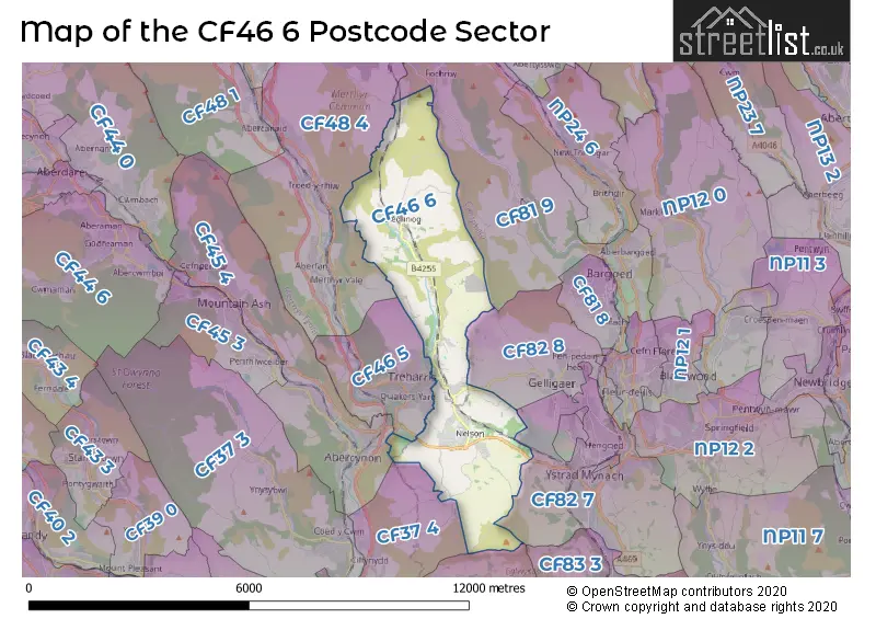 Map of the CF46 6 and surrounding postcode sector