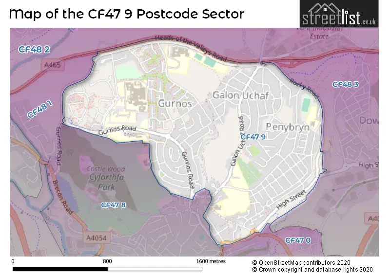 Map of the CF47 9 and surrounding postcode sector