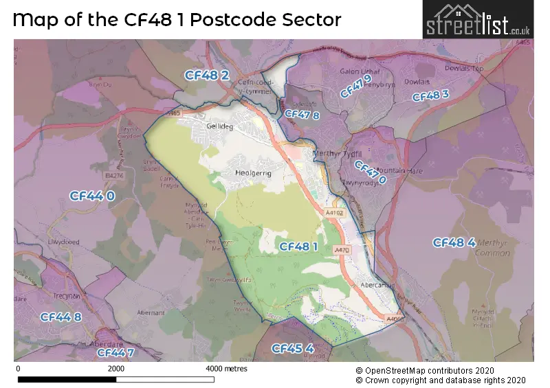 Map of the CF48 1 and surrounding postcode sector