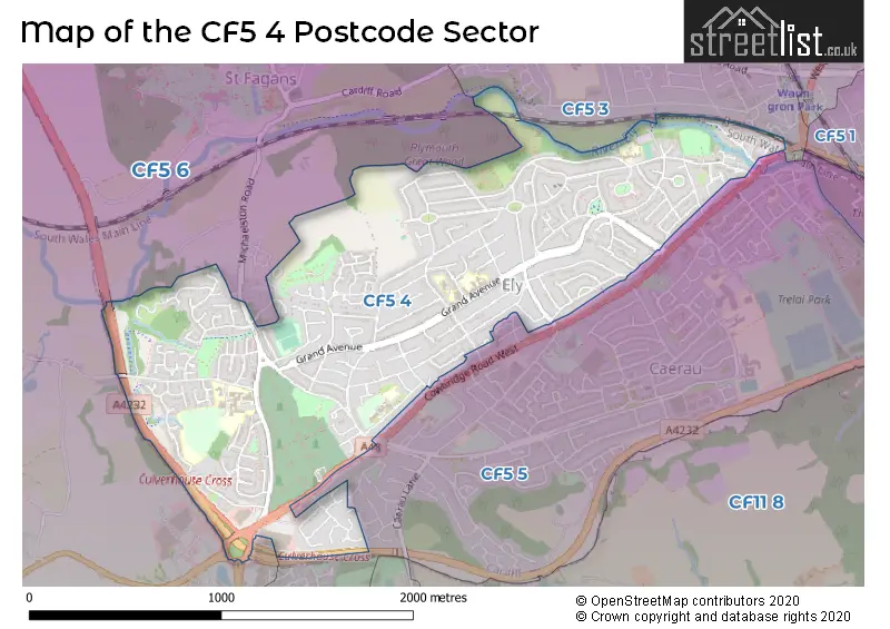 Map of the CF5 4 and surrounding postcode sector
