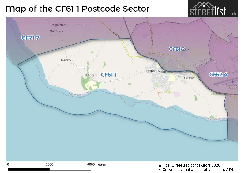 Map of the CF61 1 and surrounding postcode sector