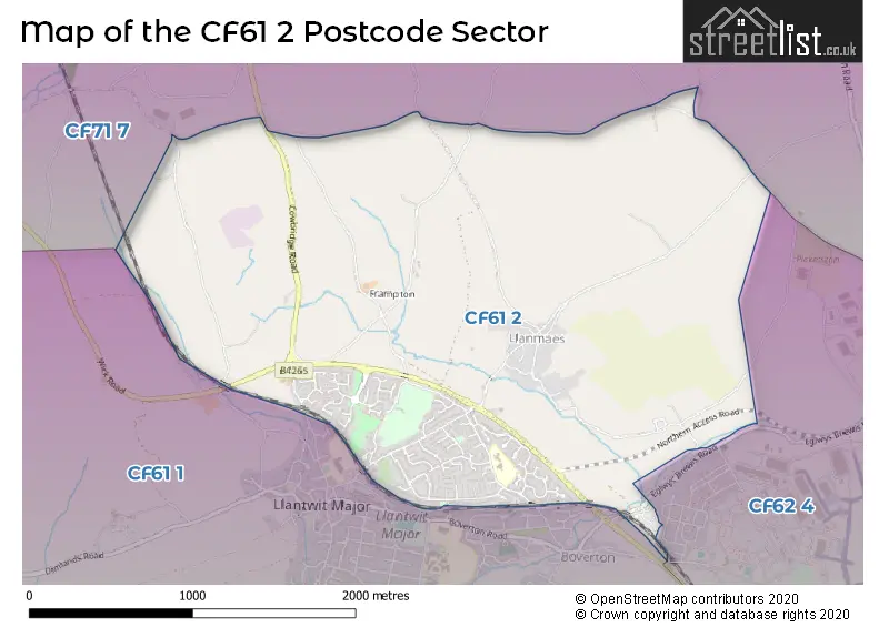 Map of the CF61 2 and surrounding postcode sector