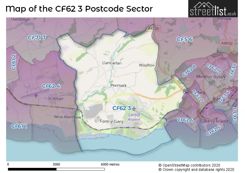 Map of the CF62 3 and surrounding postcode sector