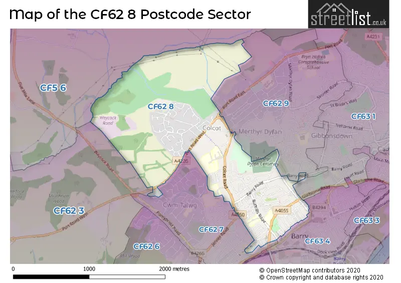 Map of the CF62 8 and surrounding postcode sector