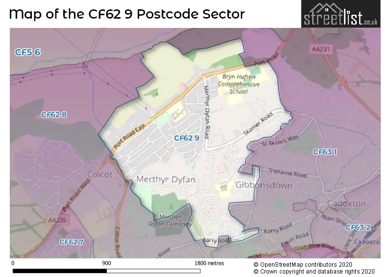 Map of the CF62 9 and surrounding postcode sector