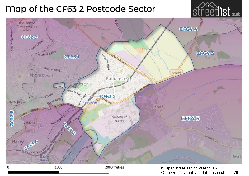 Map of the CF63 2 and surrounding postcode sector