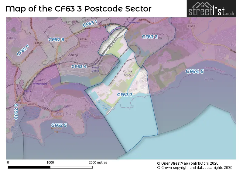 Map of the CF63 3 and surrounding postcode sector