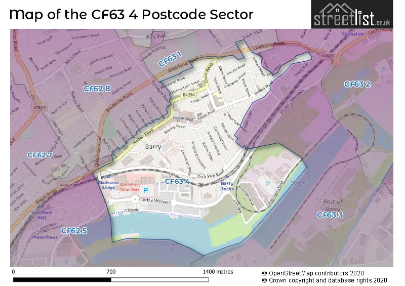 Map of the CF63 4 and surrounding postcode sector