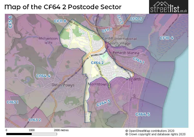 Map of the CF64 2 and surrounding postcode sector
