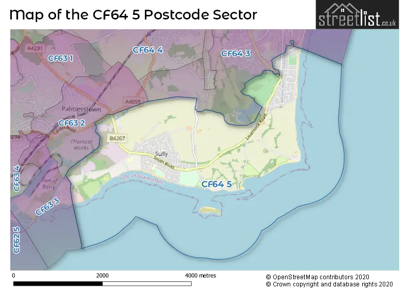 Map of the CF64 5 and surrounding postcode sector