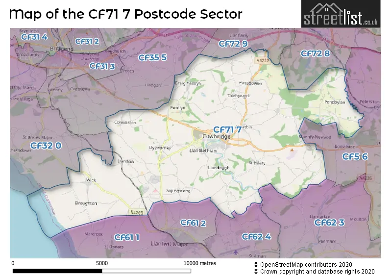 Map of the CF71 7 and surrounding postcode sector