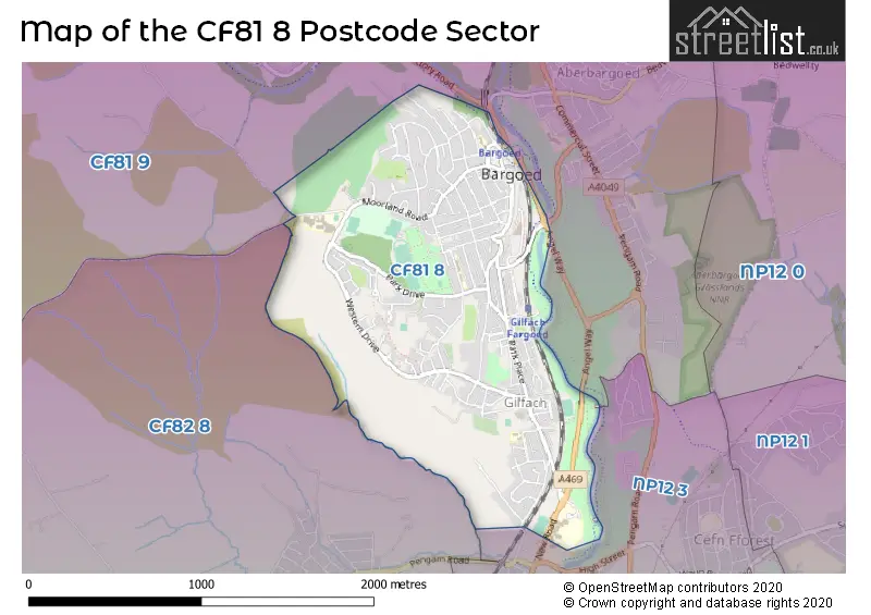 Map of the CF81 8 and surrounding postcode sector