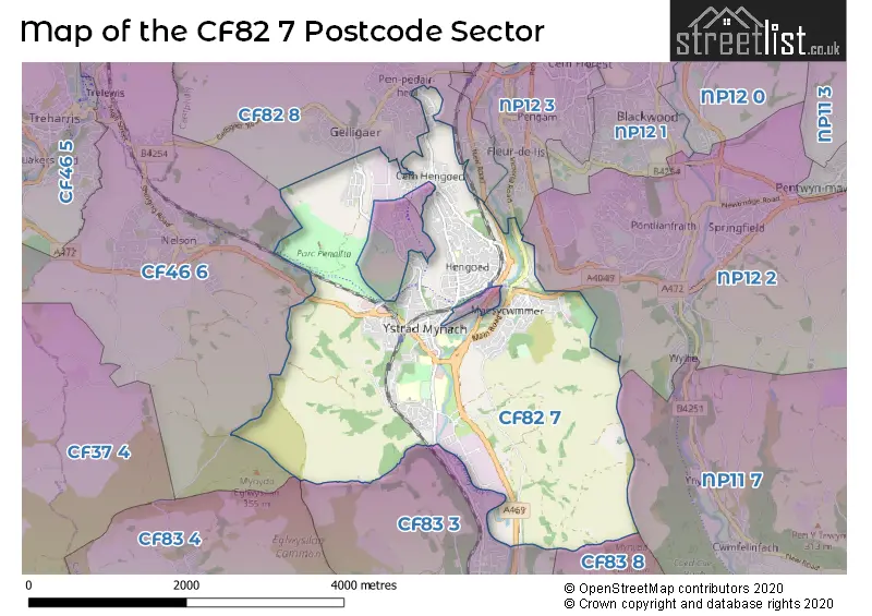 Map of the CF82 7 and surrounding postcode sector