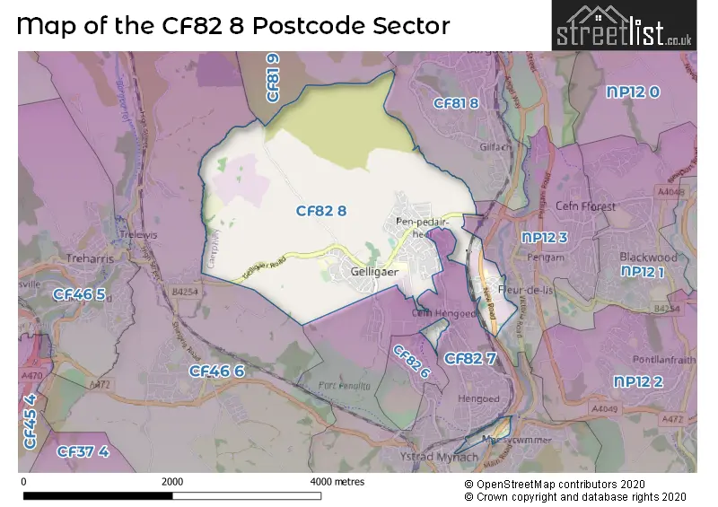 Map of the CF82 8 and surrounding postcode sector
